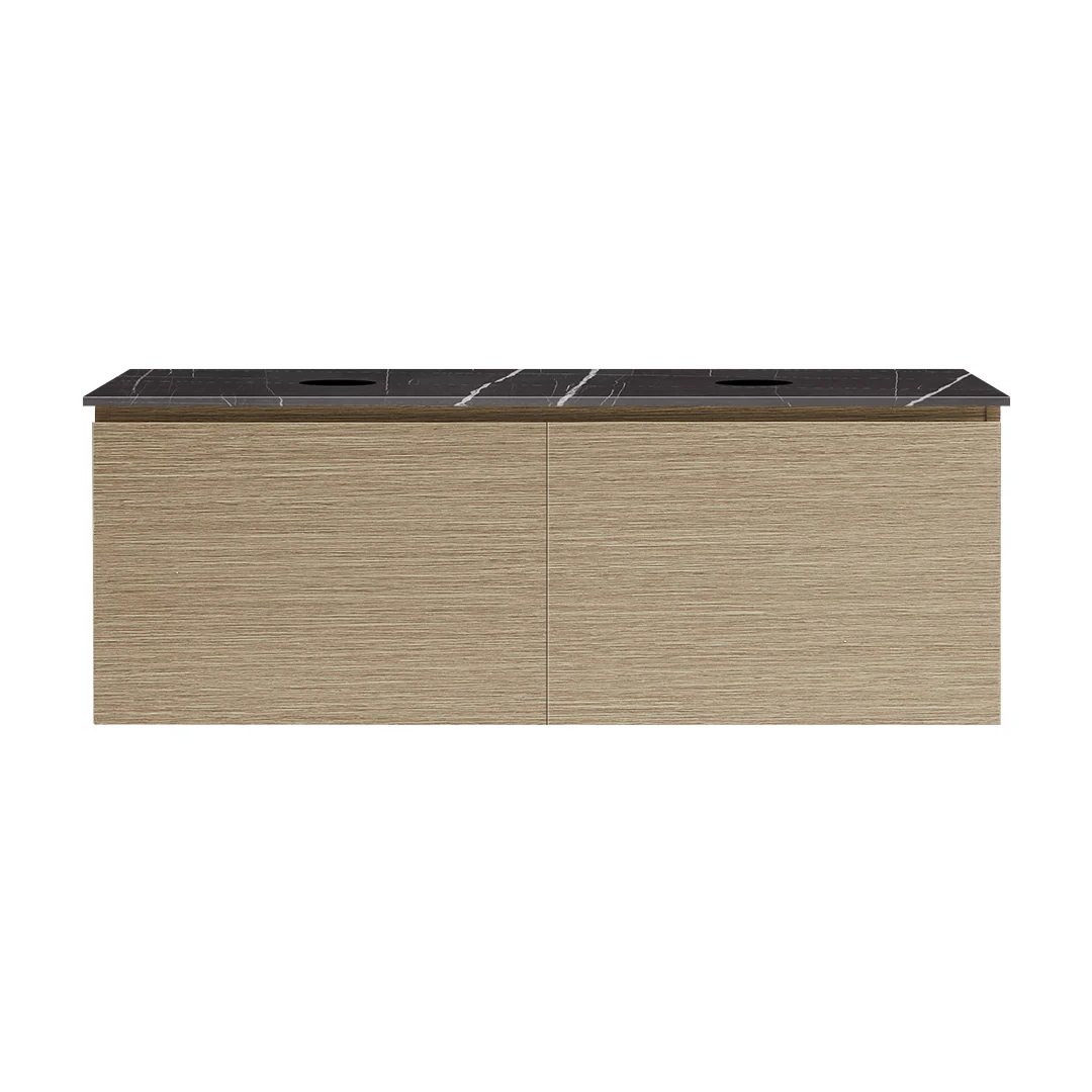 Parisi Rocki + MyTop 1200 Double Bowl Wall Mounted Cabinet with Honed Porcelain Top - Sand Plus - Sahara Noir Porcelain Top - FV-RK-1200D-SP-SAH