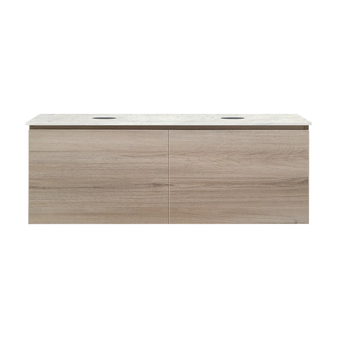 Parisi Rocki + MyTop 1200 Double Bowl Wall Mounted Cabinet with Honed Porcelain Top - Steel Oak - Carrara Porcelain Top - FV-RK-1200D-ST-CAH