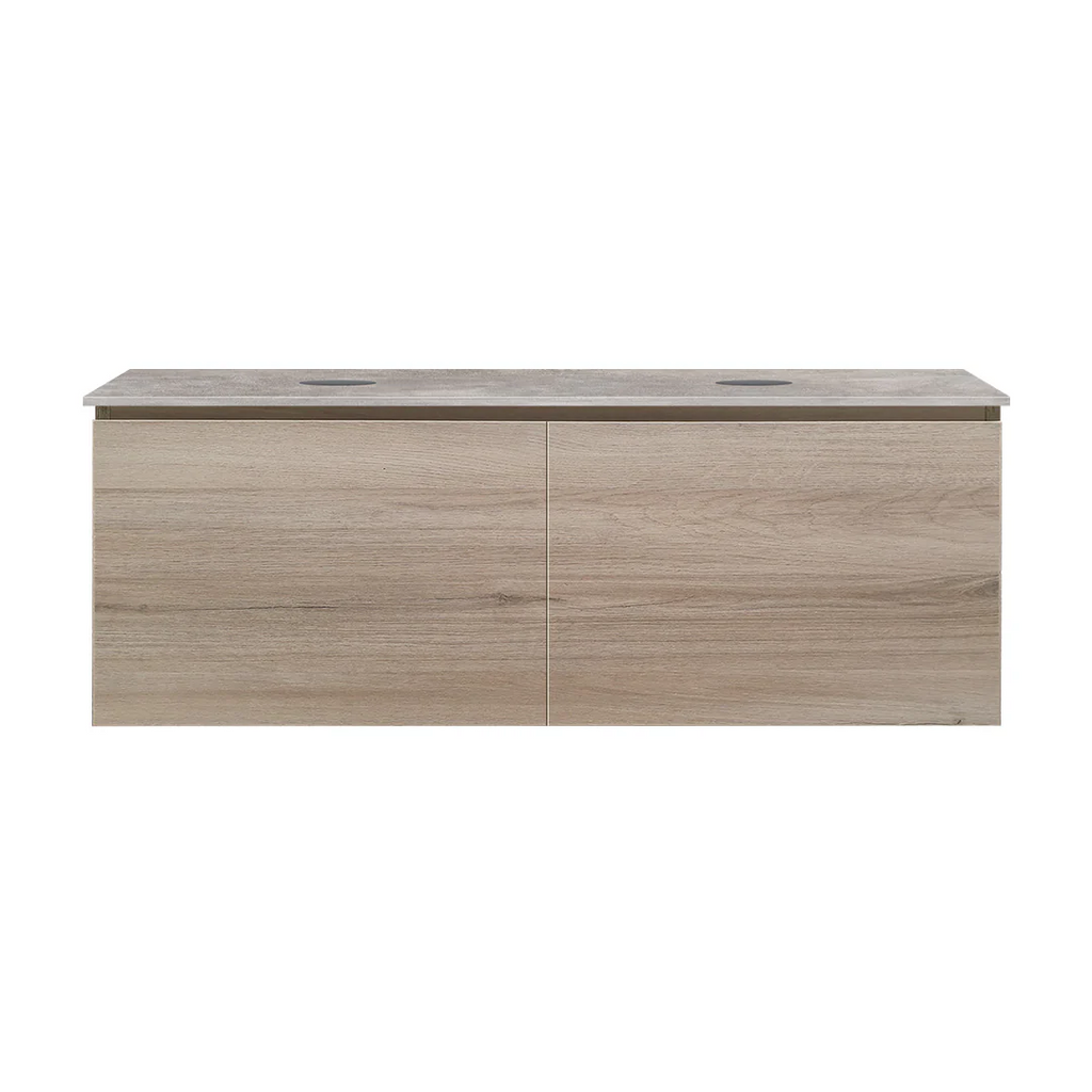 Parisi Rocki + MyTop 1200 Double Bowl Wall Mounted Cabinet with Honed Porcelain Top - Steel Oak - Portland Hood Porcelain Top - FV-RK-1200D-ST-PHH