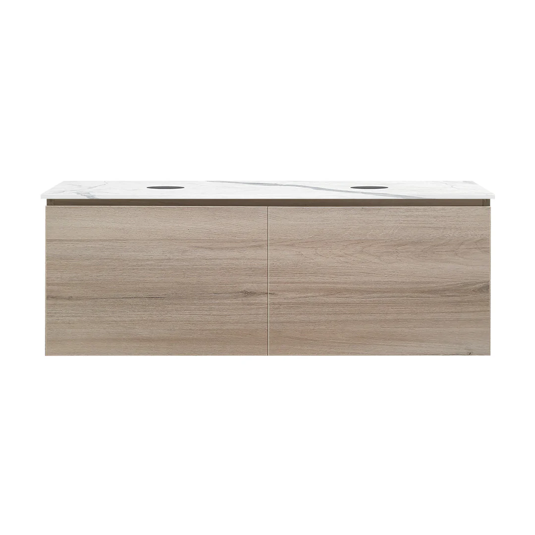 Parisi Rocki + MyTop 1200 Double Bowl Wall Mounted Cabinet with Honed Porcelain Top - Steel Oak - Statuario Porcelain Top - FV-RK-1200D-ST-STH