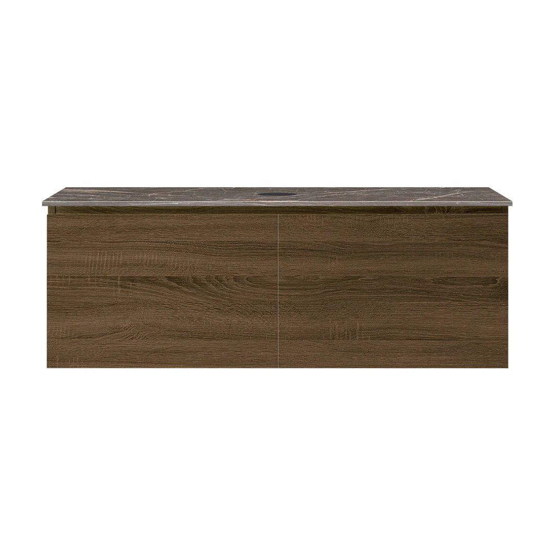 Parisi Rocki + MyTop 1200 Wall Mounted Cabinet with Honed Porcelain Top - Moka - Ombra di Caravaggio Porcelain Top - FV-RK-1200S-MK-OCP