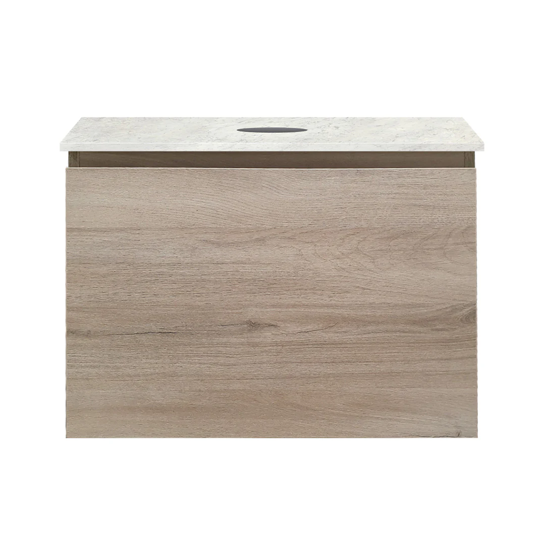 Parisi Rocki + MyTop 600 Wall Mounted Cabinet with Honed Porcelain Top - Steel Oak - Carrara Porcelain Top - FV-RK-600-ST-CAH
