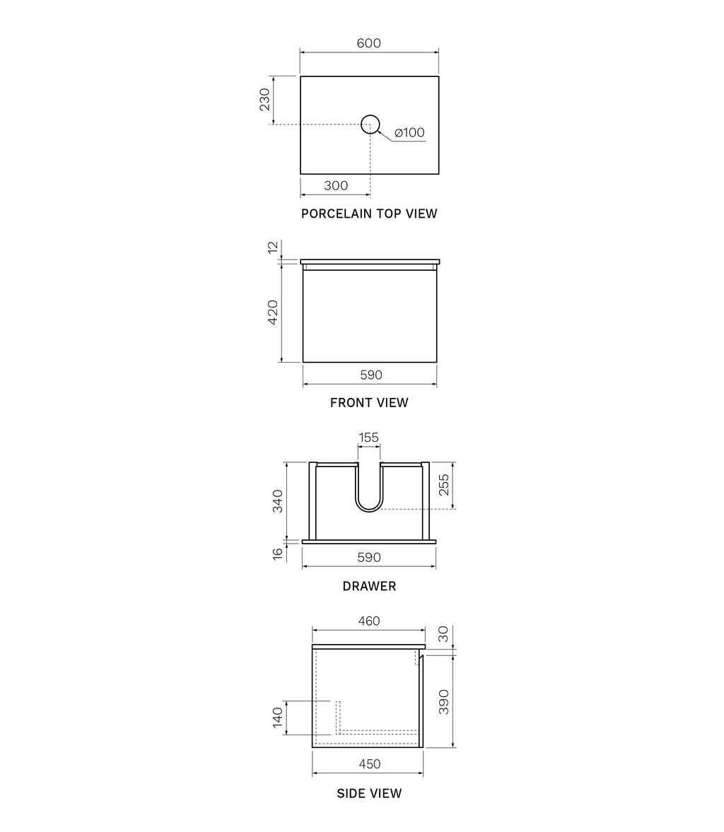 Parisi Rocki + MyTop 600 Wall Mounted Cabinet with Honed Porcelain Top - Sahara - Carrara Porcelain Top - FV-RK-600-SH-CAH