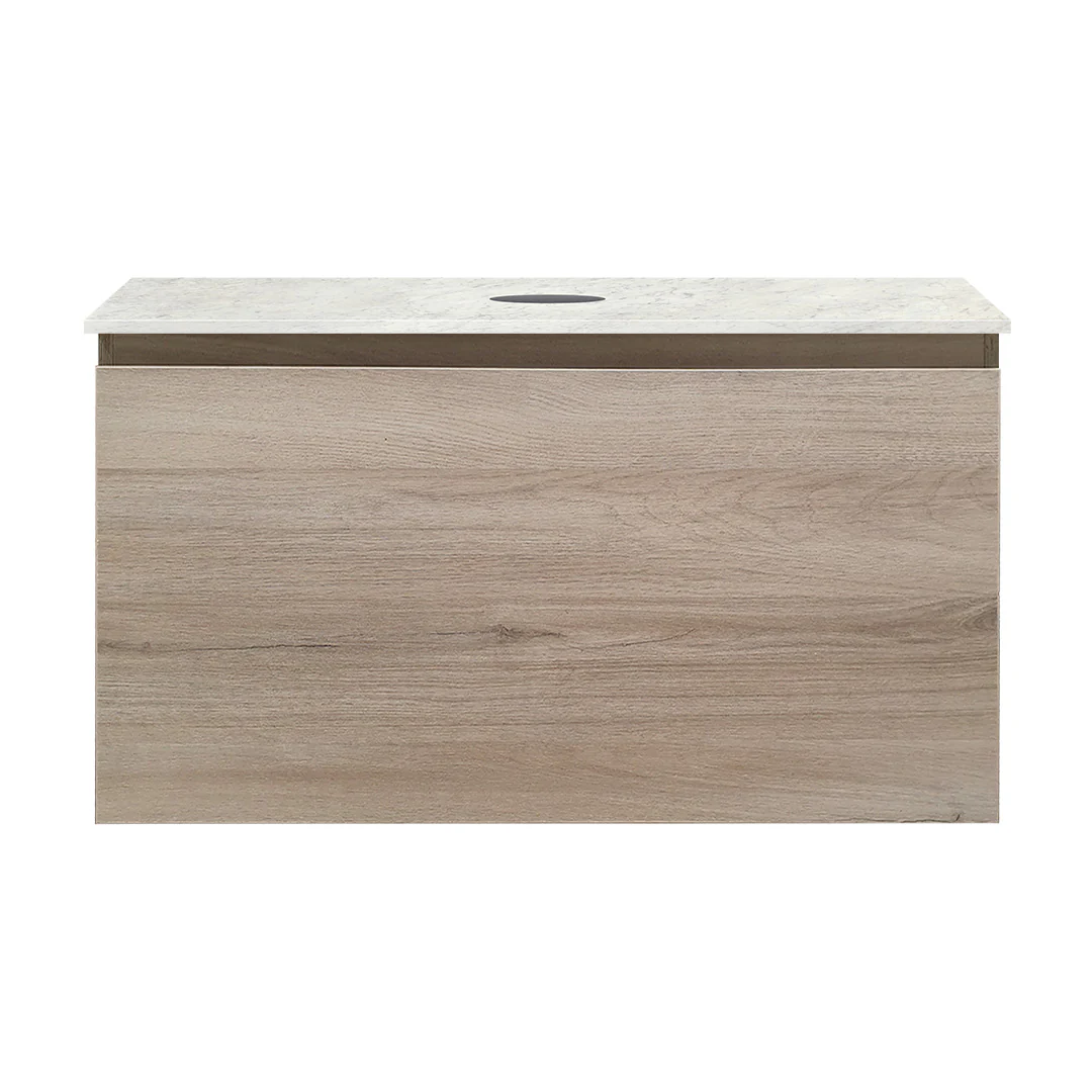 Parisi Rocki + MyTop 800 Wall Mounted Cabinet with Honed Porcelain Top - Steel Oak - Carrara Porcelain Top - FV-RK-800-ST-CAH