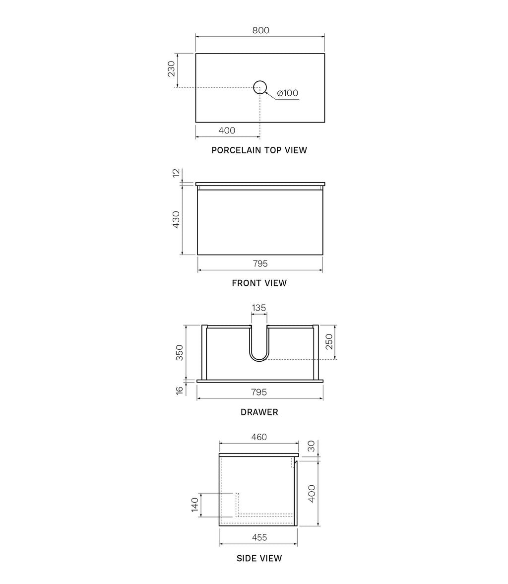 Parisi Rocki + MyTop 800 Wall Mounted Cabinet with Honed Porcelain Top - Moka - Ombra di Caravaggio Porcelain Top - FV-RK-800-MK-OCP