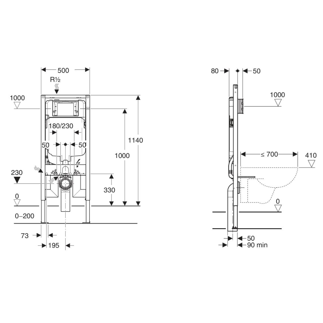 Fienza Koko Wall Hung Toilet & Geberit Cistern - No Flush Button - K2376W-GE