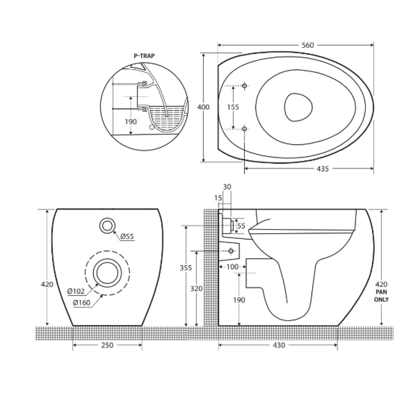 Fienza Rak Cloud Wall Faced P-Trap Toilet Suite - R&T Cistern