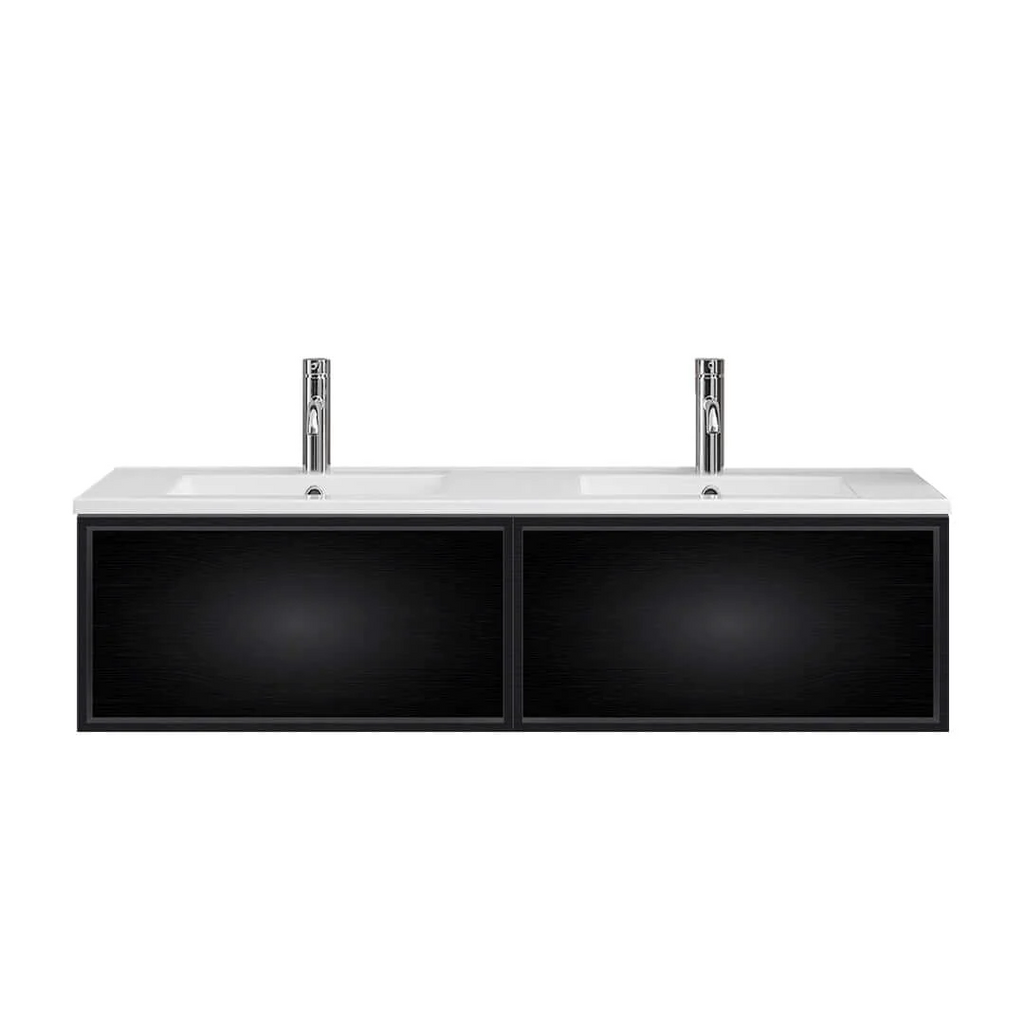 Parisi Float 1200mm Wall Hung Vanity with Ceramic Double Bowl Top - Matte Black - 1 Centre Taphole - FT-1201D-MB