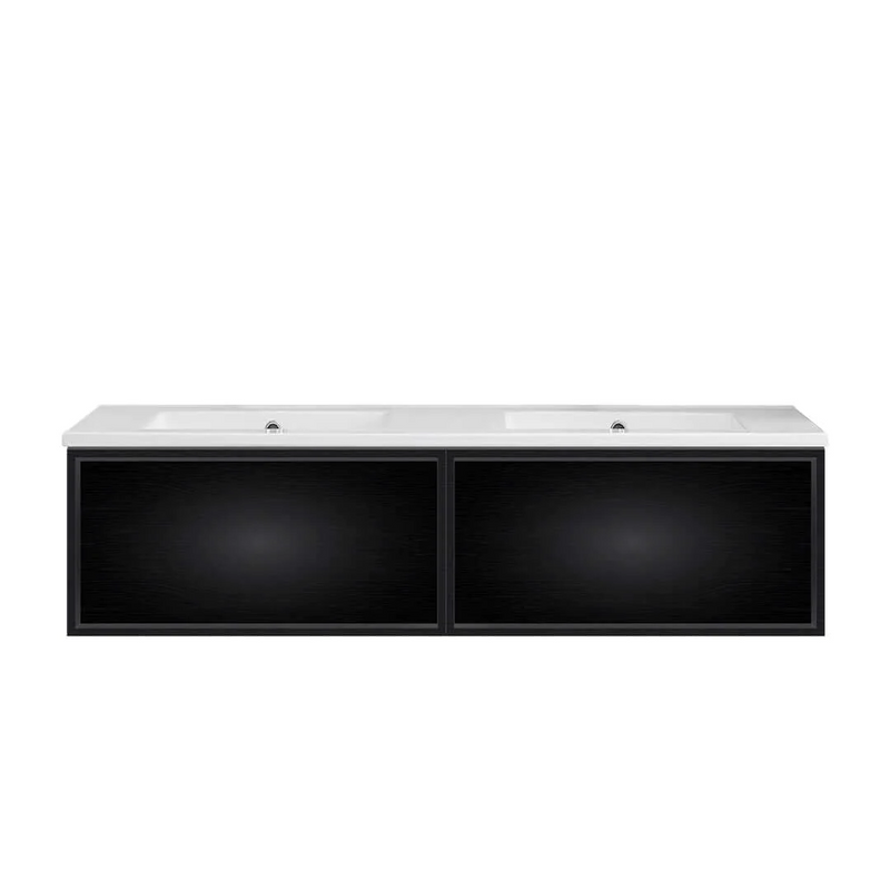 Parisi Float 1200mm Wall Hung Vanity with Ceramic Double Bowl Top - Matte Black