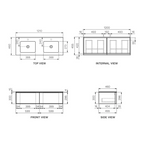 Parisi Float 1200mm Wall Hung Vanity with Ceramic Double Bowl Top Matte Black - No Tapholes - FT-1200D-MB