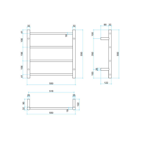 Thermorail 240V Round 550 Ladder Heated Towel Rail - SR25MGM Gun Metal
