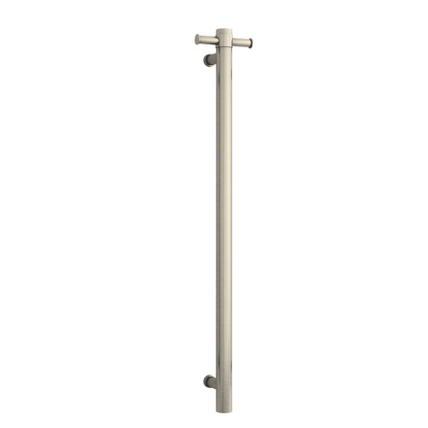 Thermorail Brushed Nickel Straight Round Vertical Single Heated Towel Rail - VS900HBN