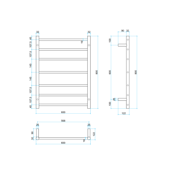 Thermorail 12V Round 600 Heated Ladder Rail - SR4412B Matte Black