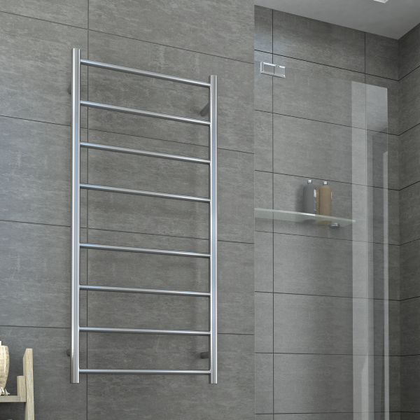 Thermorail 240V Straight 530 Round Ladder Heated Towel Rail - SRB27M Brushed Stainless Steel
