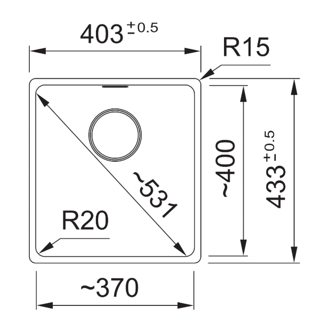 Franke Maris Flushmount 370mm Single Bowl Sink - MRG210-37ON-B Onyx - MRG21037ONB