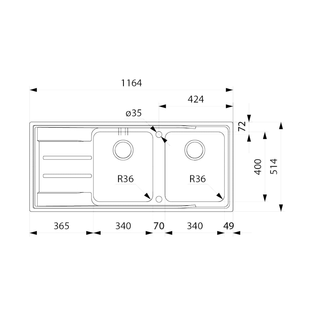 Franke - Aton ANX221RHD Right Hand Double Bowl Sink & Drainer - Stainless Steel