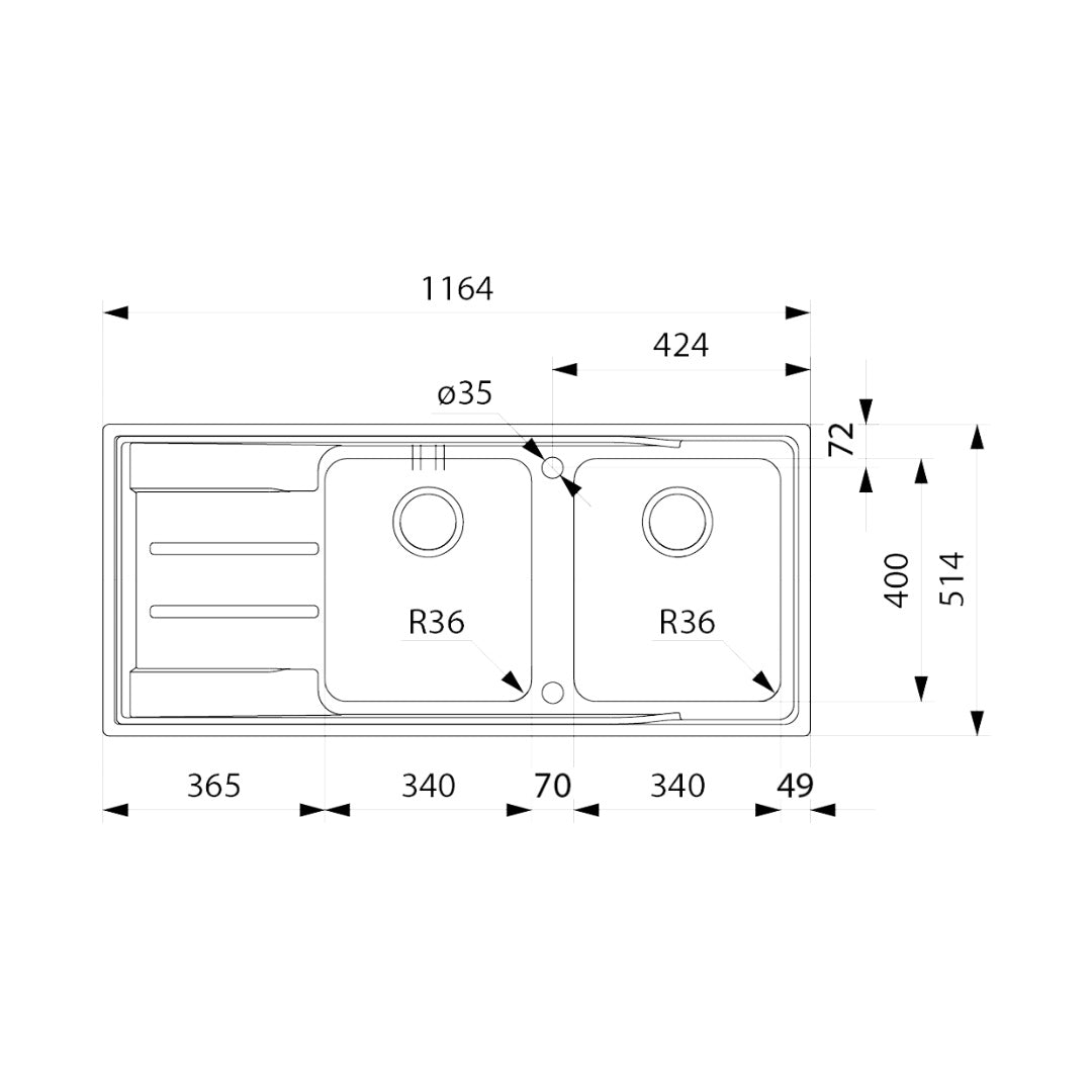 Franke - Aton ANX221RHD Right Hand Double Bowl Sink & Drainer - Stainless Steel