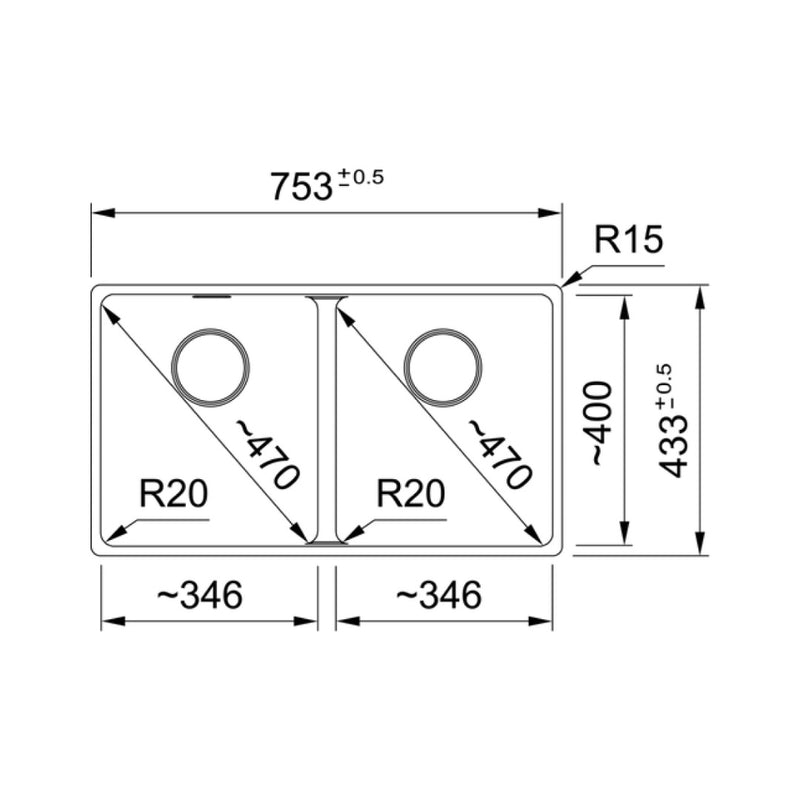 Franke Maris Flushmount Double Bowl Sink - MRG120-35-35SG Stone Grey