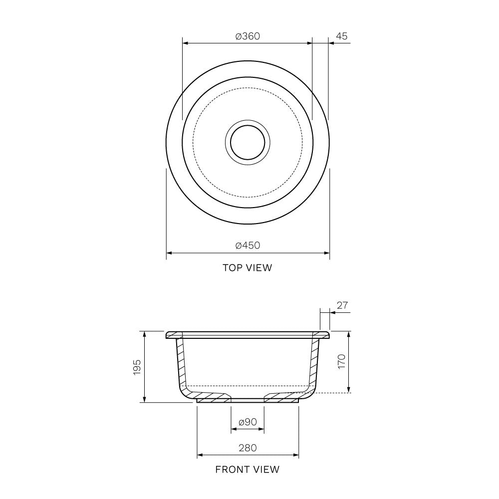 Parisi Tondo Inset Sink Round 450mm - Gloss White
