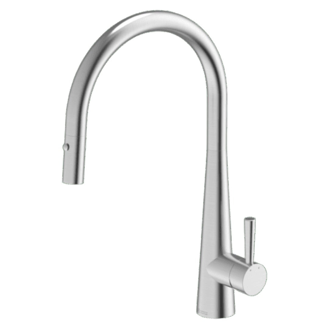 Gareth Ashton 304 Gooseneck Pull Out Kitchen Mixer with Dual Spray Function - Brushed Steel - KTA014-BR