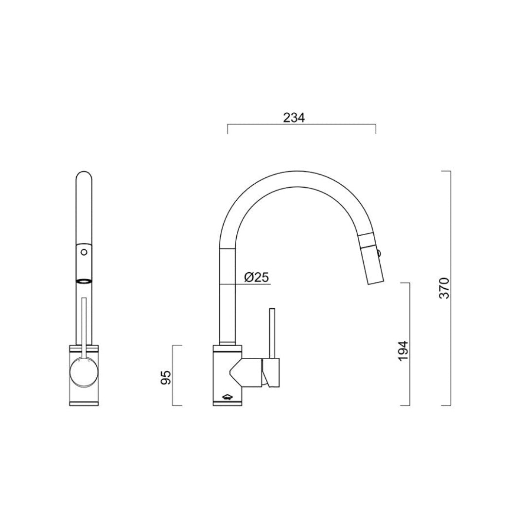 Gareth Ashton 316 Marine Grade Stainless Steel Goose Neck Pull Out Kitchen Mixer - Stainless Steel - KTA037-316-BR