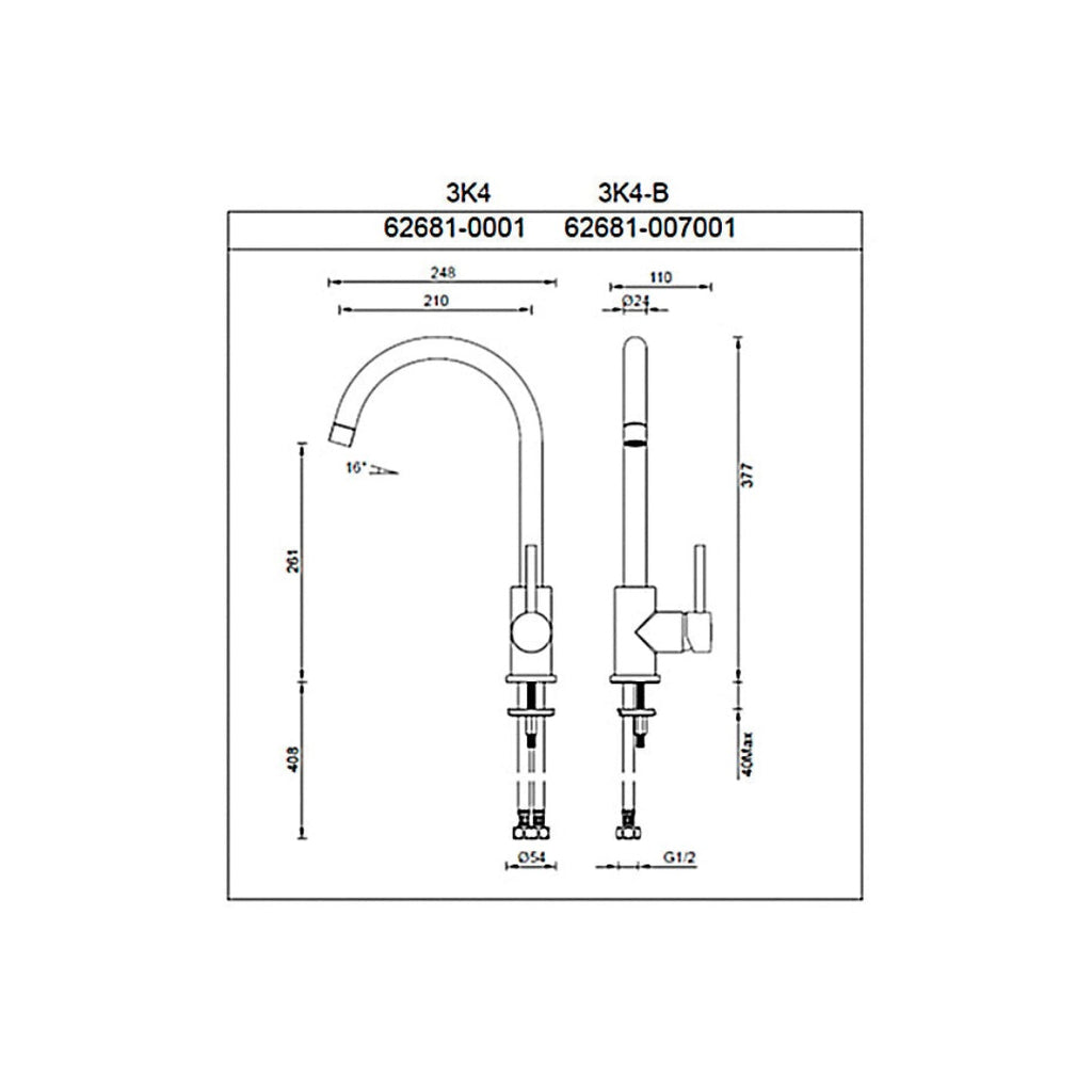 Gareth Ashton Lucia Gooseneck Sidelever Kitchen Mixer - Black - 3K4-B