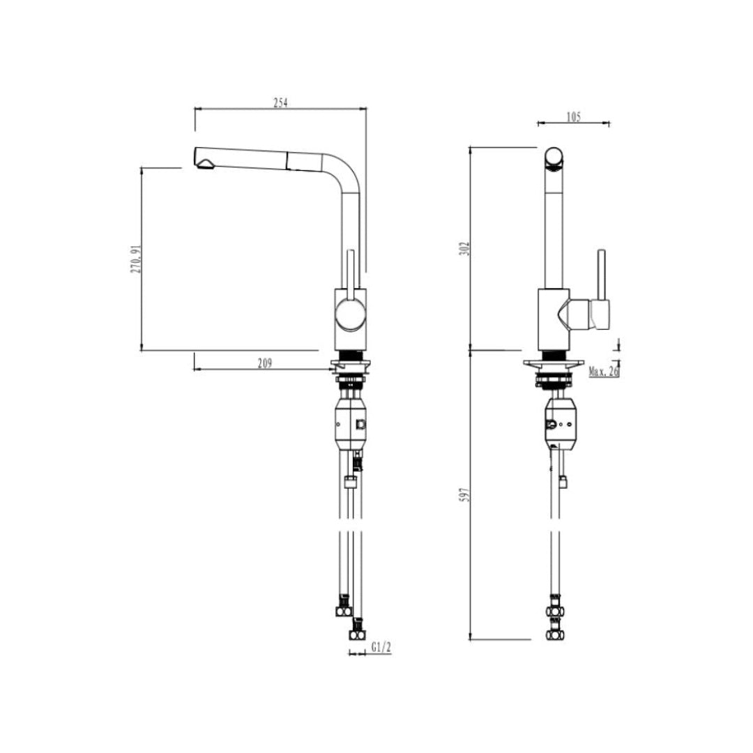 Gareth Ashton Lucia Sidelever Mixer with Pull Out - Brushed Brass - 3K6-BB