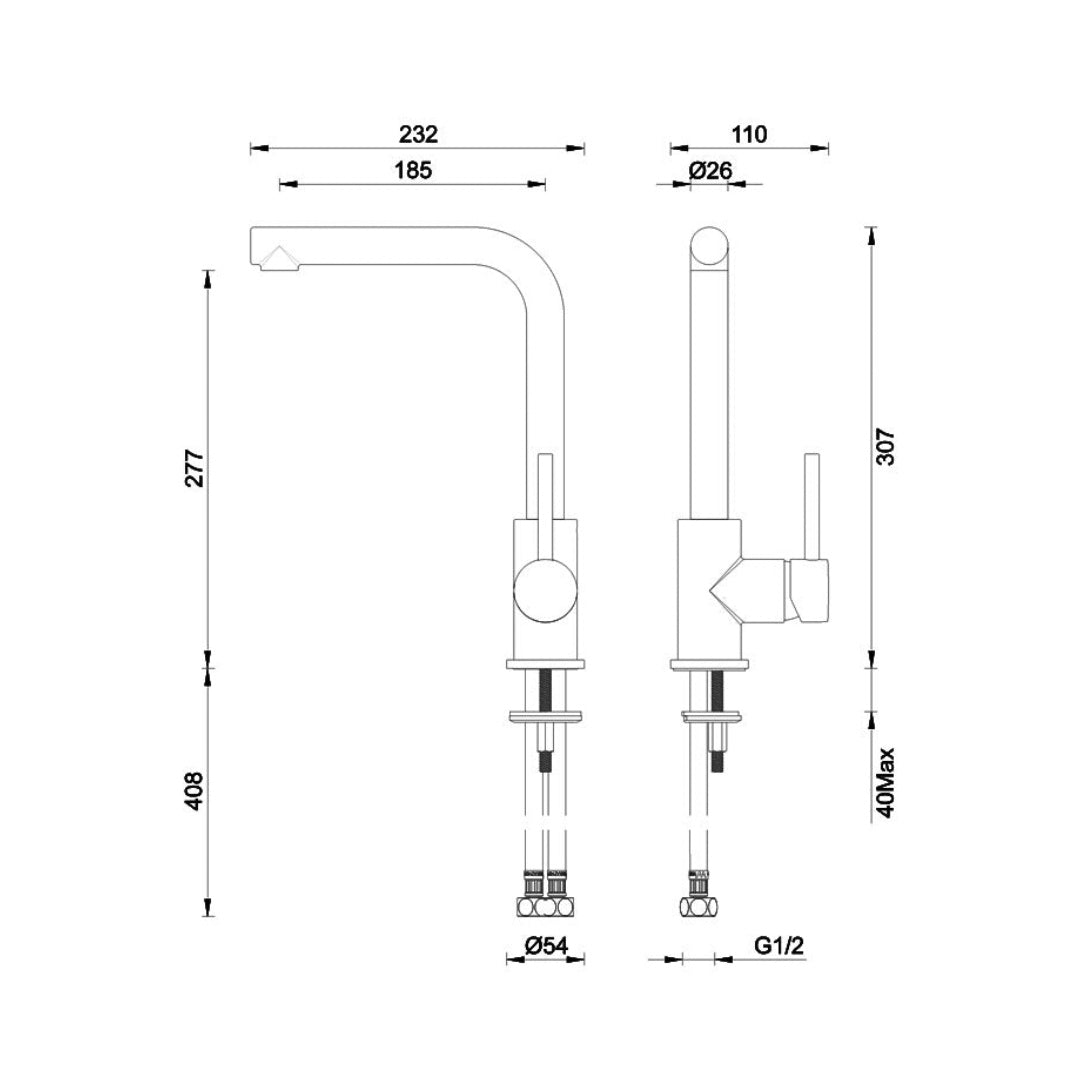 Gareth Ashton Lucia Sidelever Sink Mixer - Black - 3K2-B
