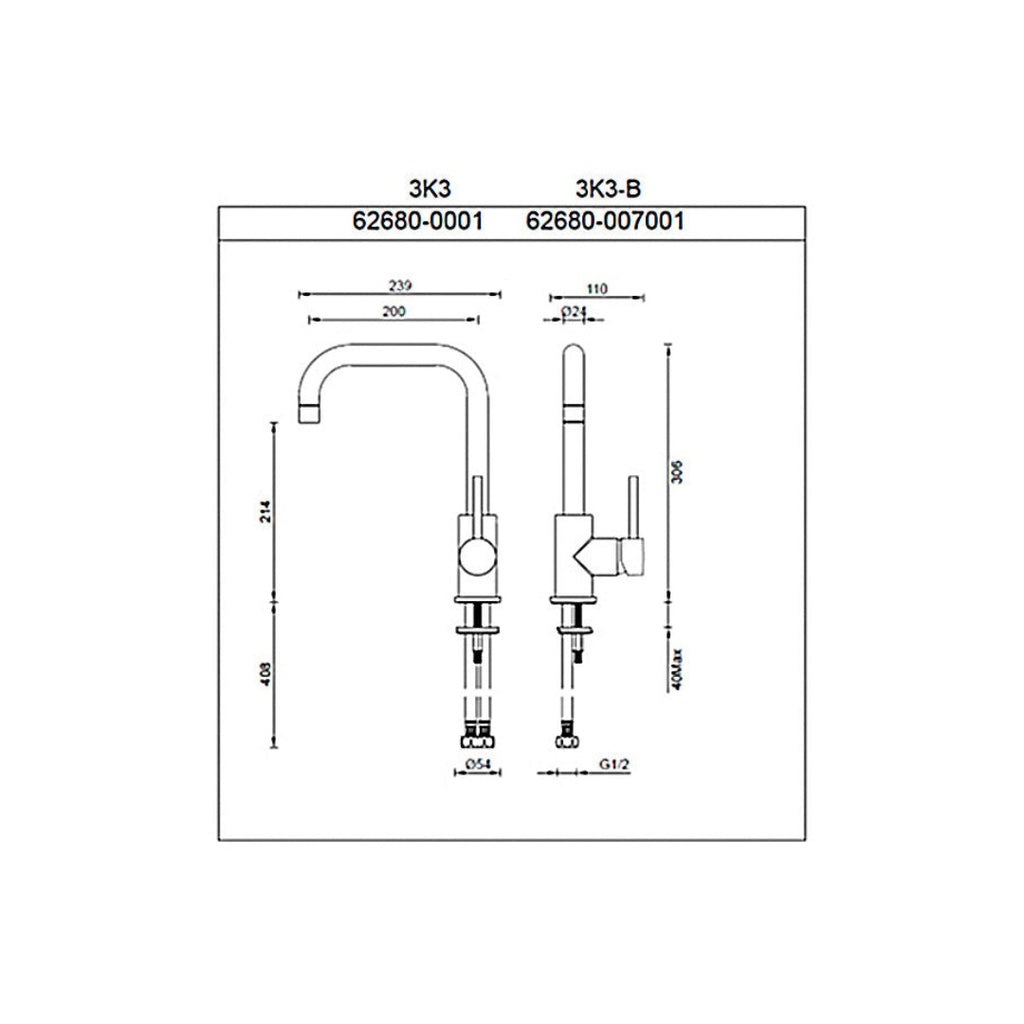 Gareth Ashton Lucia Square Sidelever Mixer - Black - 3K3-B