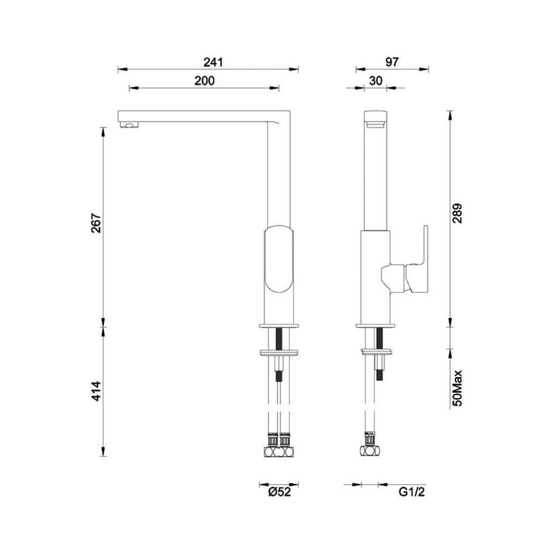 Gareth Ashton Madison Side Lever Kitchen Mixer - Gun Metal - 2K1-GM