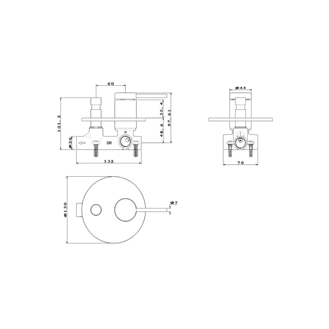 Gareth Ashton Poco Diverter Wall Mixer - Chrome - 6SHD-EXT + 6SHD-INT