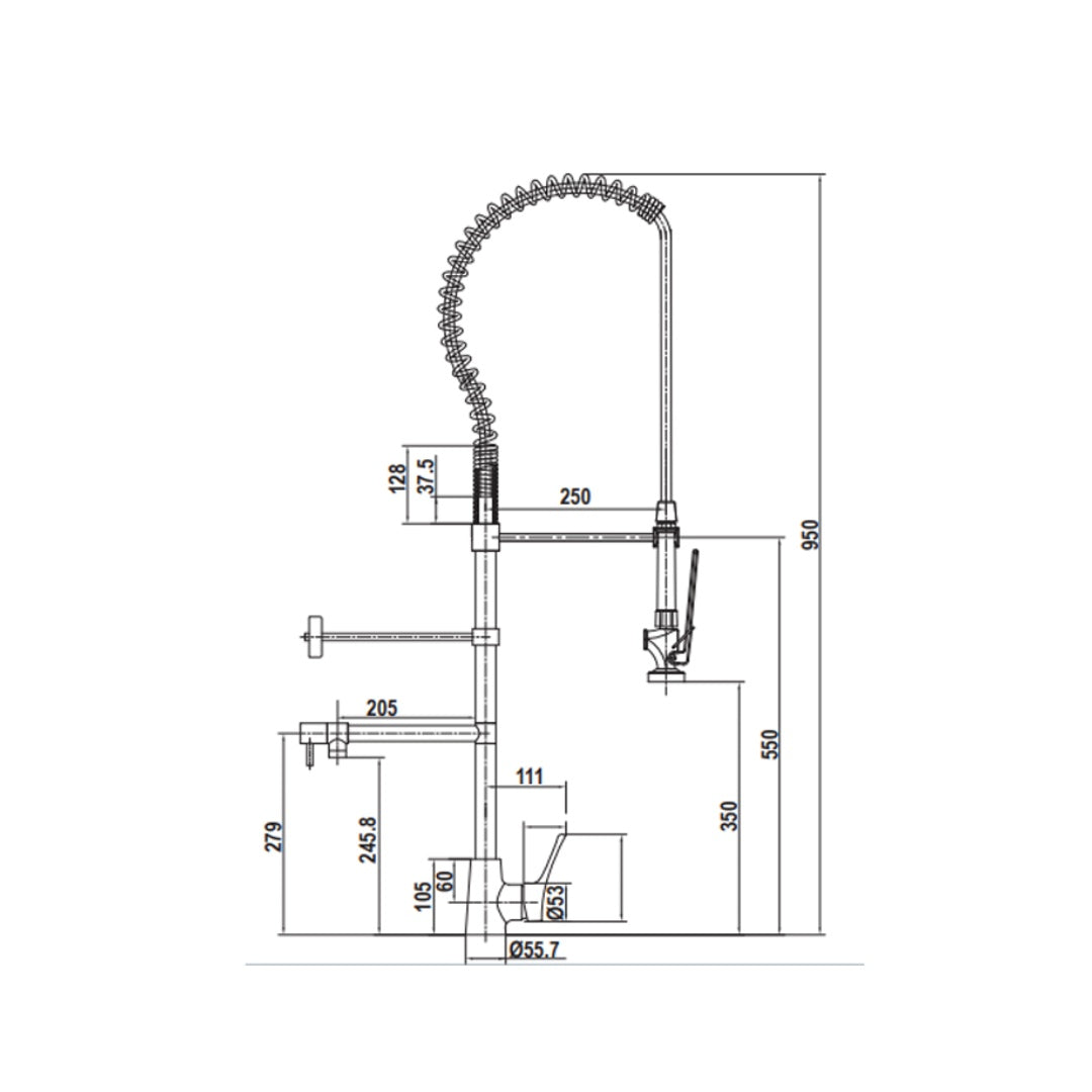 Gentec GPURE JETFLO Pre-Rinse Unit with Pot Filler & Mixer - Stainless Steel - GPJ1200