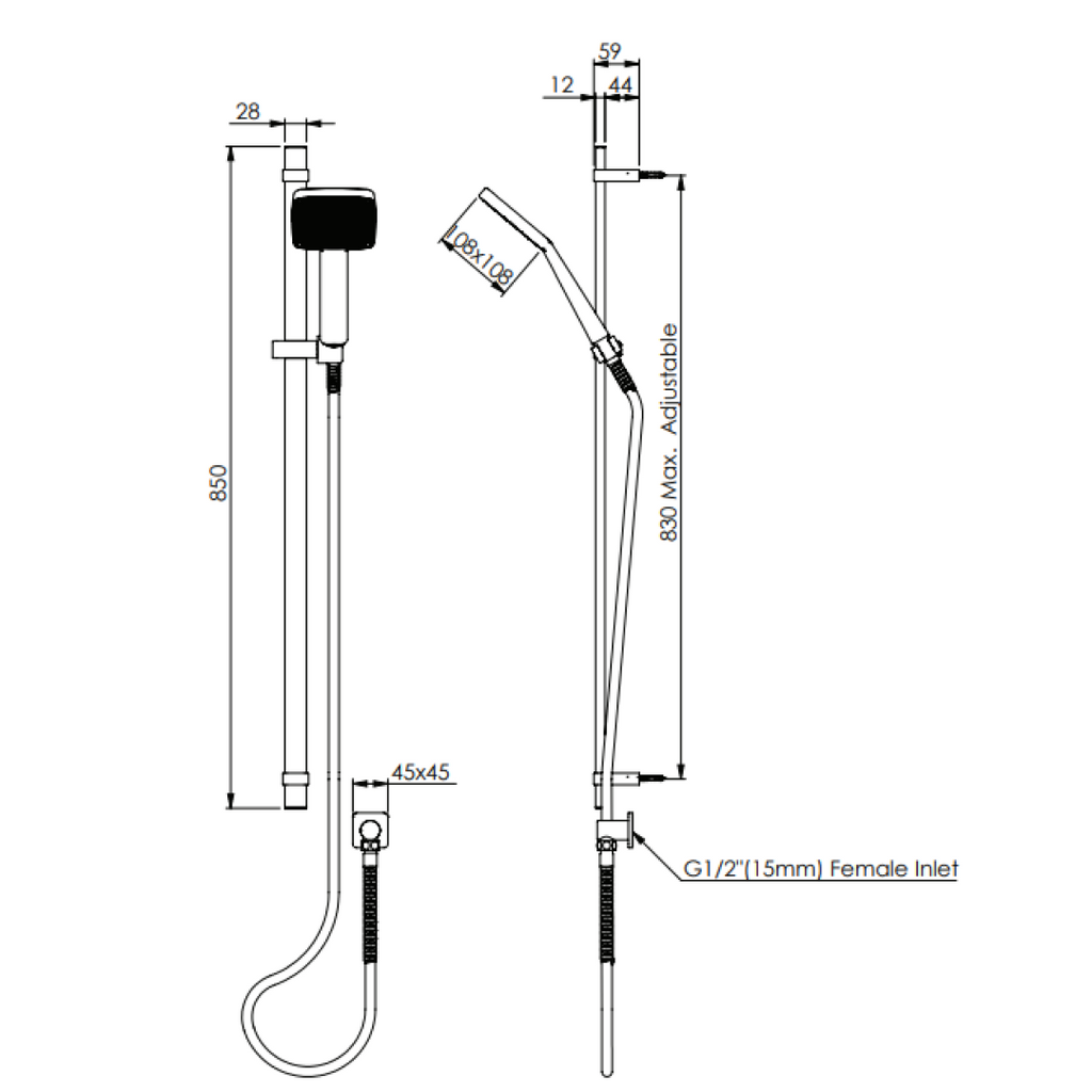 Greens Glide Syntra RainBoost Adjustable Rail Shower - Matte Black - 64400MB