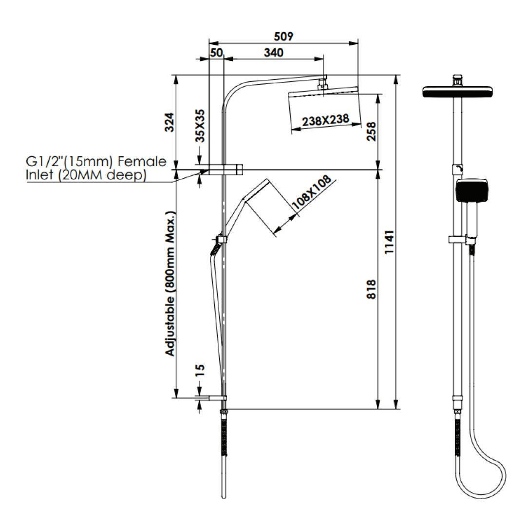 Greens Glide Syntra RainBoost Twin Rail Shower - Matte Black - 21290MB