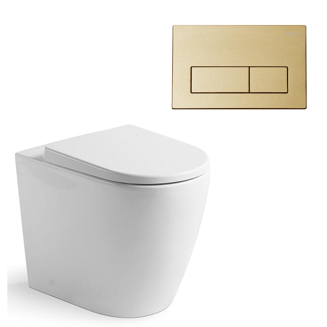 Argent Grace Hygienic Flush Wall Faced Package - Argent Cistern - Square Brushed Gold Button - 8H16901S4B + IN38905 + IN38785BG