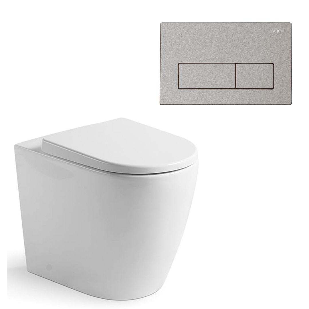Argent Grace Neu Wall Faced Toilet Package - Argent 80 Cistern - Square Brushed Nickel Button - 8H157R001S4B + IN38905 + IN38785BN