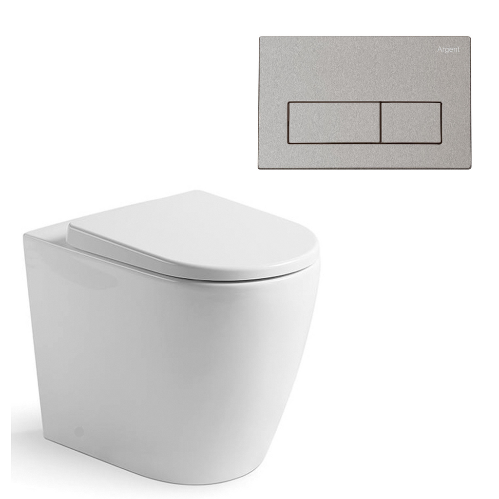 Argent Grace Hygienic Flush Wall Faced Package - Argent Cistern - Square Brushed Nickel Button - 8H16901S4B + IN38905 + IN38785BN