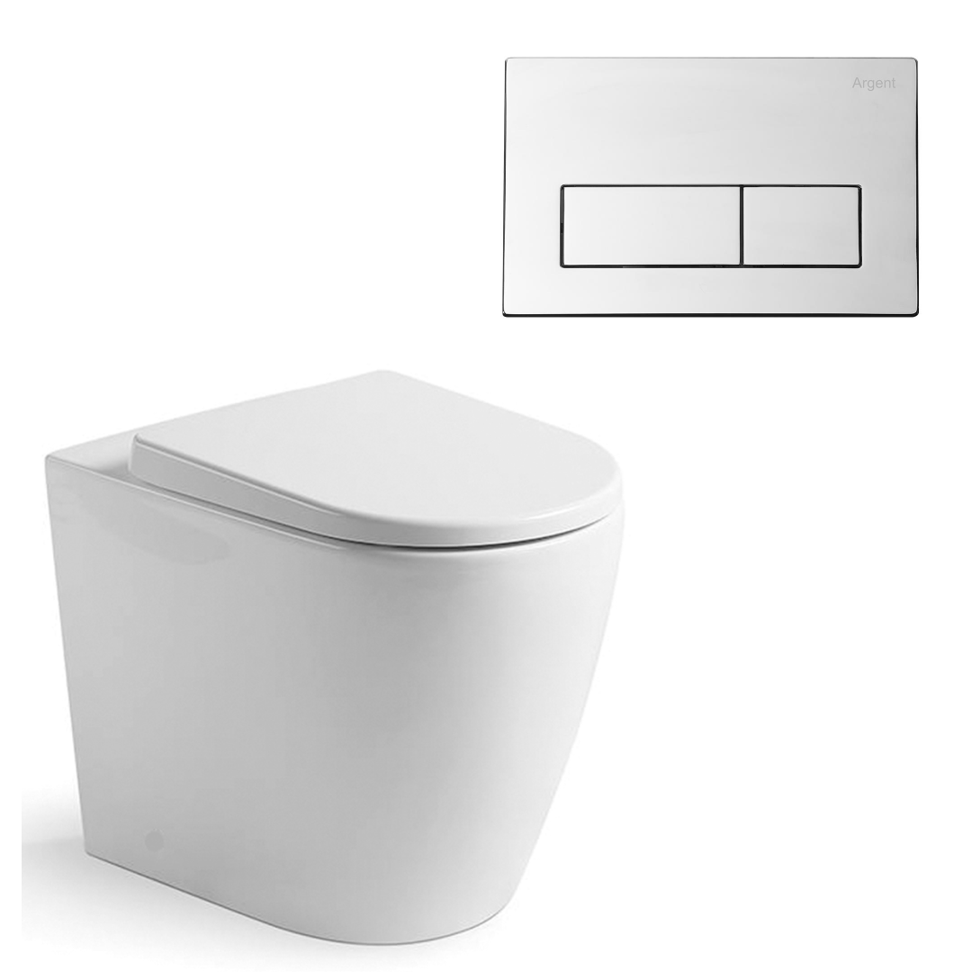 Argent Grace Neu Wall Faced Toilet Package - Argent 80 Cistern - Square Chrome Button - 8H157R001S4B + IN38905 + IN38785Ch