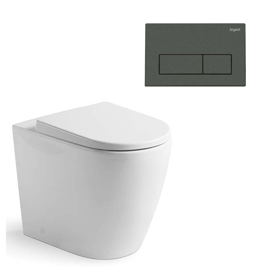 Argent Grace Neu Wall Faced Toilet Package - Argent 80 Cistern - Square Gun Metal Button - 8H157R001S4B + IN38905 + IN38785GM