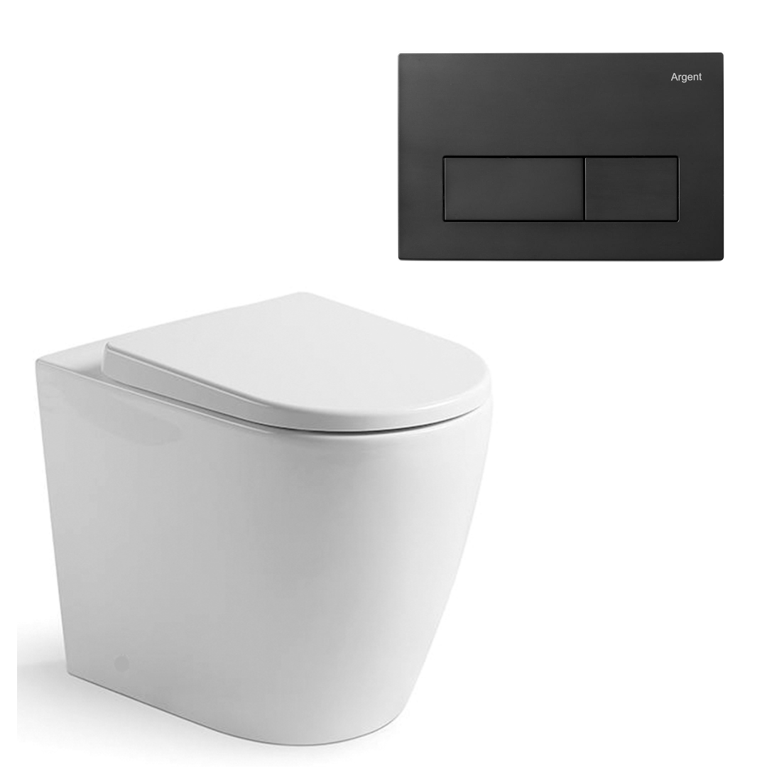 Argent Grace Neu Wall Faced Toilet Package - Argent 80 Cistern - Square Matte Black Button - 8H157R001S4B + IN38905 + IN38785MB