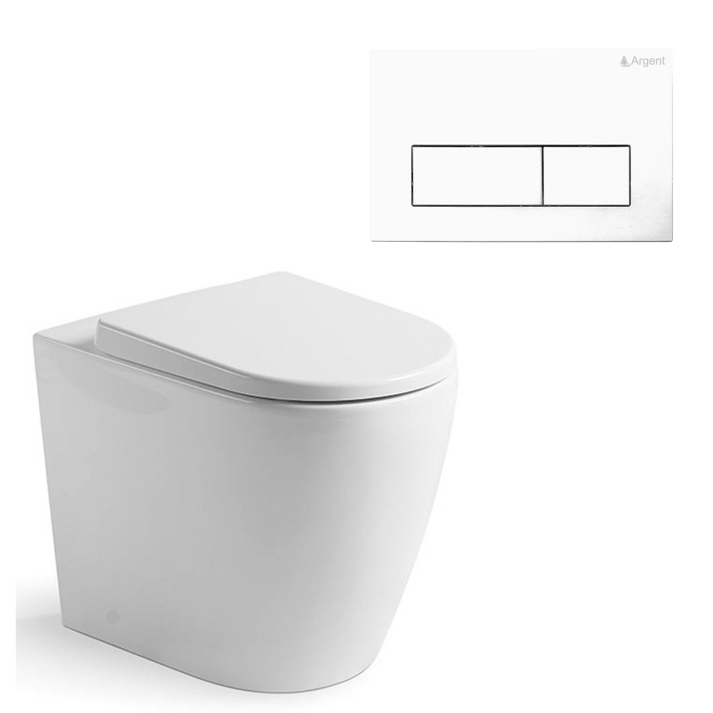 Argent Grace Hygienic Flush Wall Faced Package - Argent Cistern - Square White Button - 8H16901S4B + IN38905 + IN38785WH