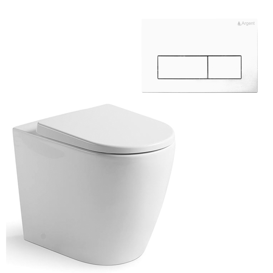 Argent Grace Hygienic Flush Wall Faced Package - Argent Cistern - Square White Button - 8H16901S4B + IN38905 + IN38785WH