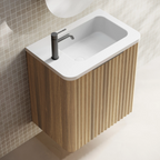 Cassa Design Gravity 500mm Small Space Wall Hung Vanity Natural Walnut - Gun Metal Handle Left Hand Door Hinge & Right Hand Basin - GRA500WHL-WALNUT-GRA500MWR-GM