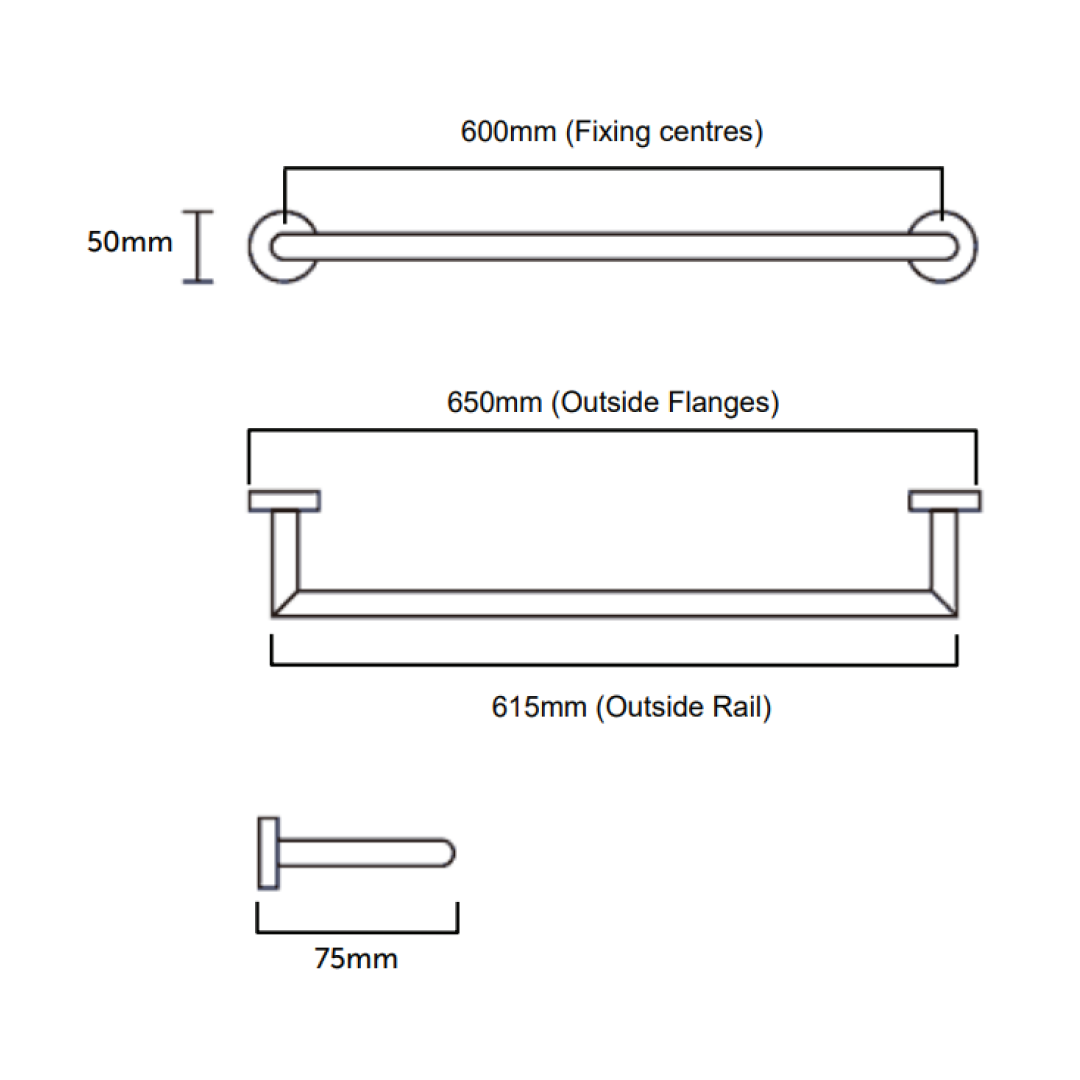 Greens Astro II Single Towel Rail 650mm Brushed Nickel - 681305BN