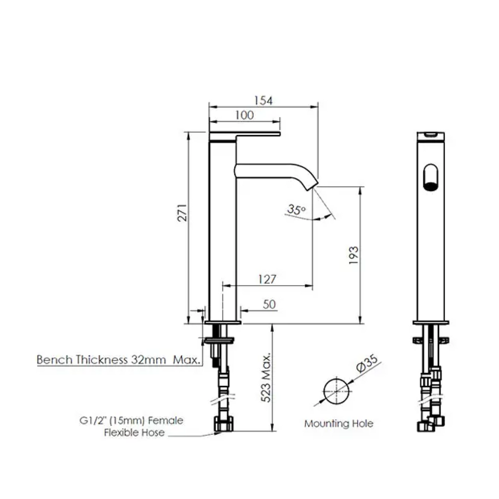 Greens Optima Tower Basin Mixer - Matte Black - 19202567