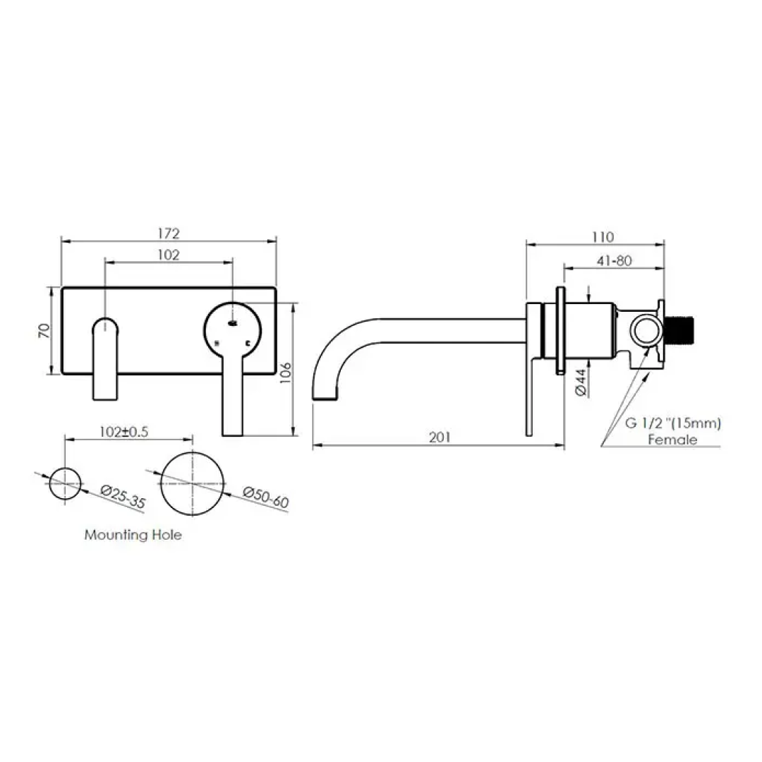 Greens Optima Wall Basin Mixer - Brushed Nickel - 192003521
