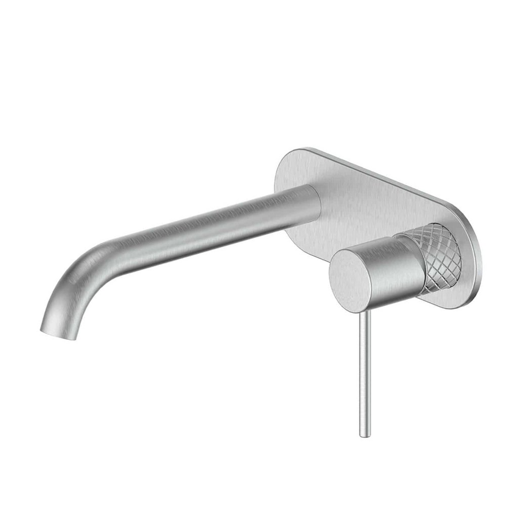 Greens Textura Wall Basin Mixer w/Plate - Brushed Stainless - 183025213