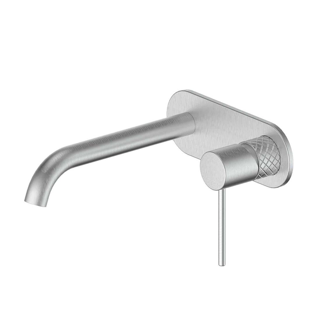 Greens Textura Wall Basin Mixer w/Plate - Brushed Stainless - 183025213