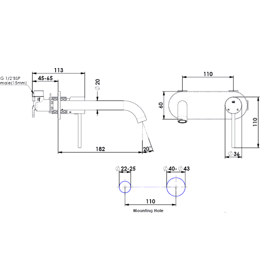 Greens Textura Wall Basin Mixer w/Plate - Gun Metal - 183025219