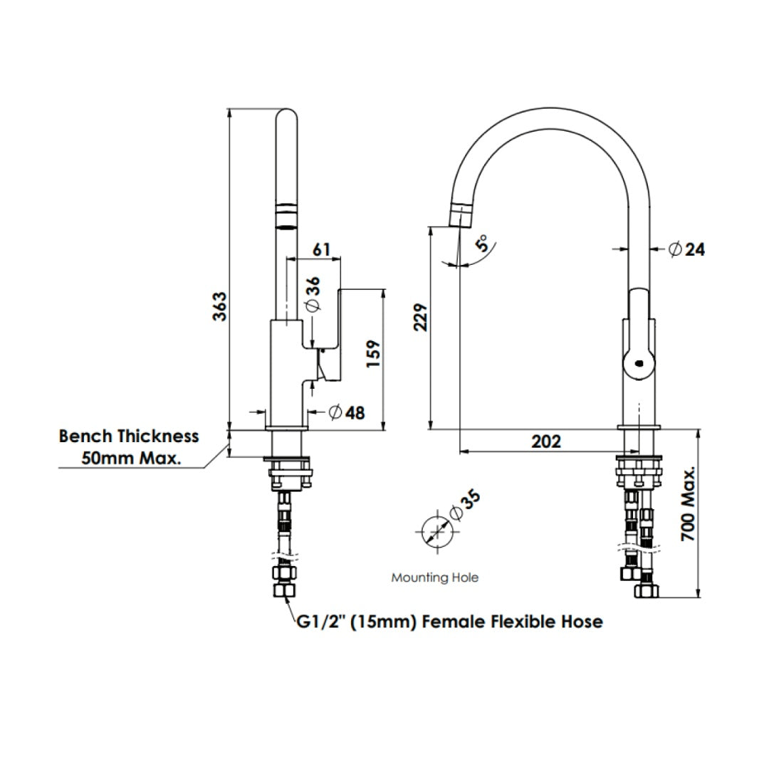 Greens Astro II Gooseneck Sink Mixer Lead Free - Brushed Nickel - LF254283BN